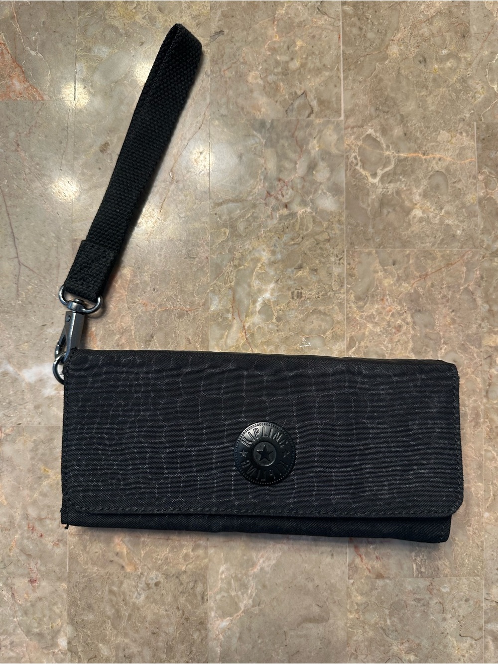 Kipling Black Textured Wristlet Clutch with Detachable Strap